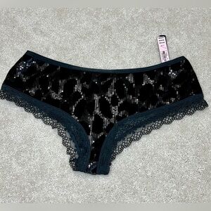 NWT Victoria's Secret Very Sexy Black velvet Mesh Sequin Cheeky Panties Large L